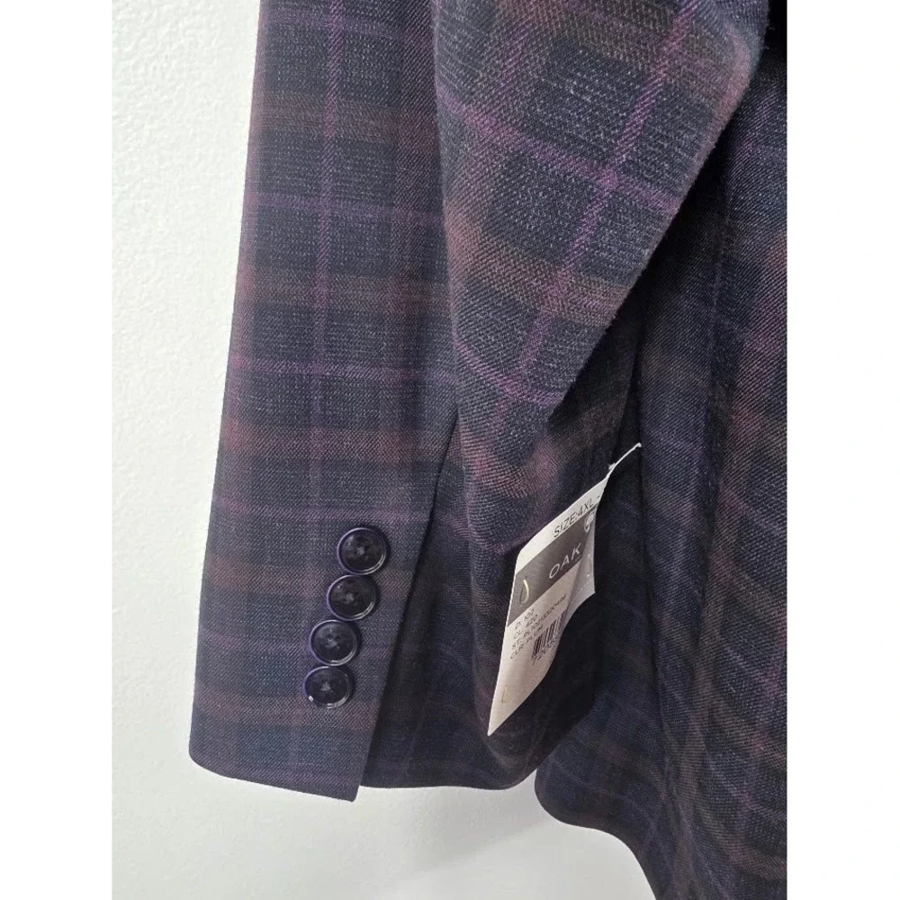 Oak Hill‎ Sport Coat Mens 4XL 58/60 Plum Navy Plaid Paisley Lining Blazer New